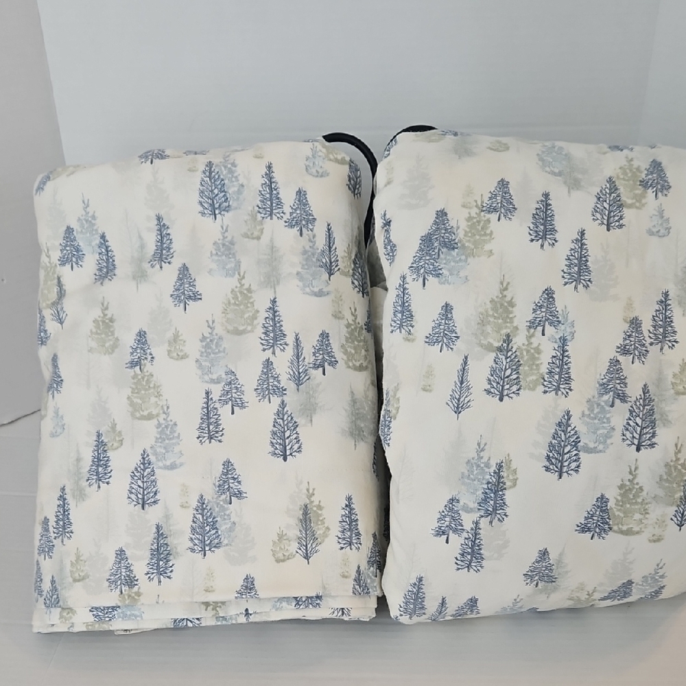 Eddie Bauer NWOT Cream Blue Green Winter Trees Flannel Full Flat & Fitted Sheets